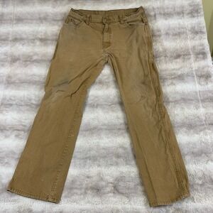 Genuine Dickies Mens Carpenter Pants 34x32 Brown Duck Canvas Workwear Distressed